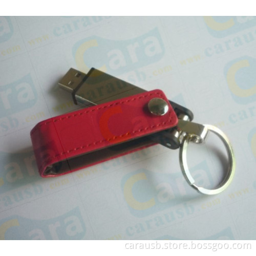 swivel usb flash drive leather pendrive brown PU leather gifts emboss logo CaraUSB manufacturers